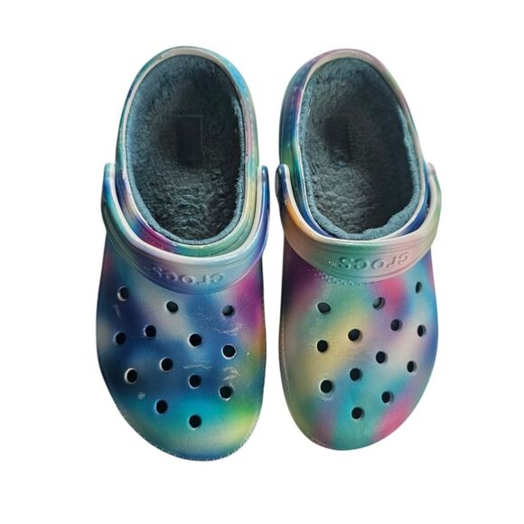 Crocs Classic Clogs Fur Lined Tie Dye Multicolor Women's Size 8 Cozy Comfort - Picture 3 of 13